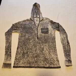 Womens Lightweight Gray 5/48 T-shirt Hoodie 1/4 Button Long Sleeve Size Large